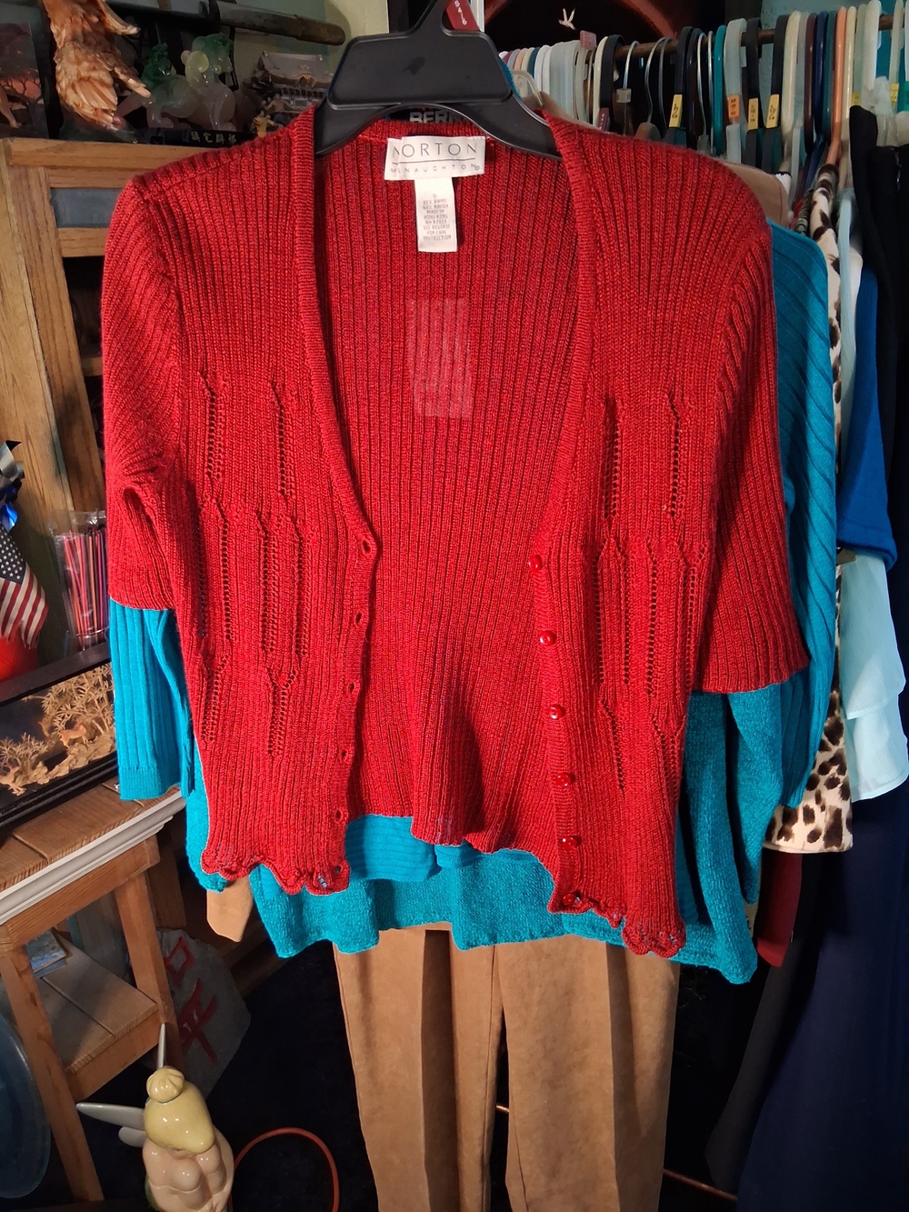 Norton McNaughton Red Ribbed Button-Front Cardigan